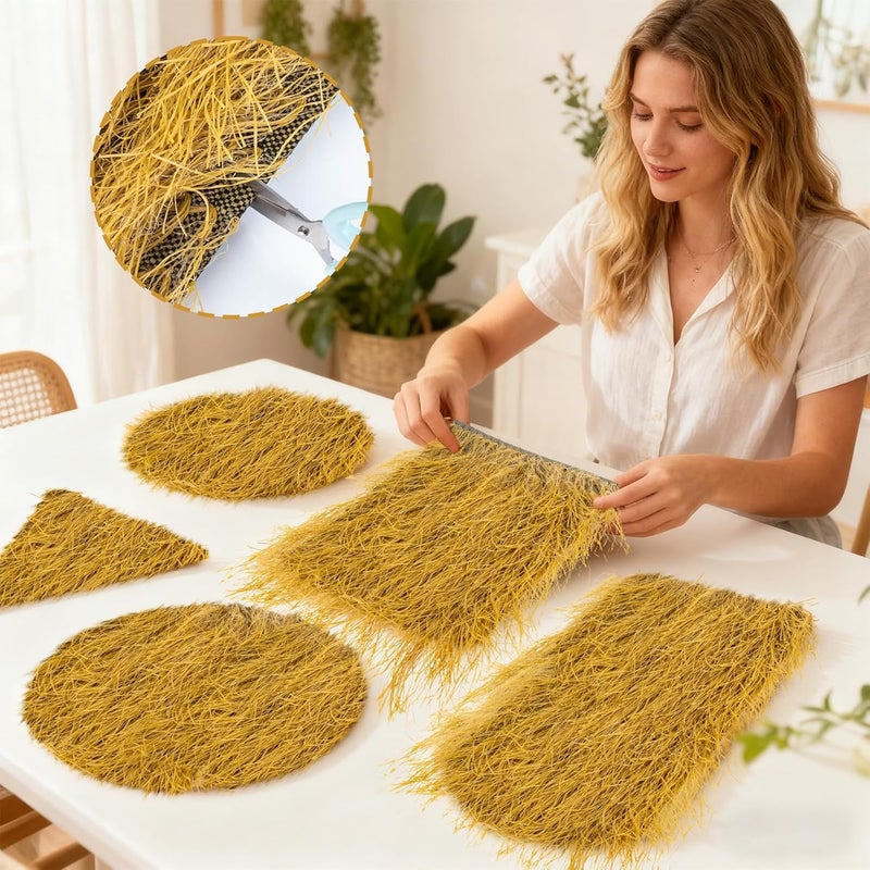 Rainflow Thanksgiving Fake Hay Straw Placemats - 3PCS Squra Plastic Fake Hay Bales for Decoration, Ideal for Desktop Center Wall Tiki Party Themed Cowbboys Party Easter Christmas Garden Decor(11"x11") - Image 4